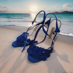 Zara Blue heels suede sandals Size-7.5